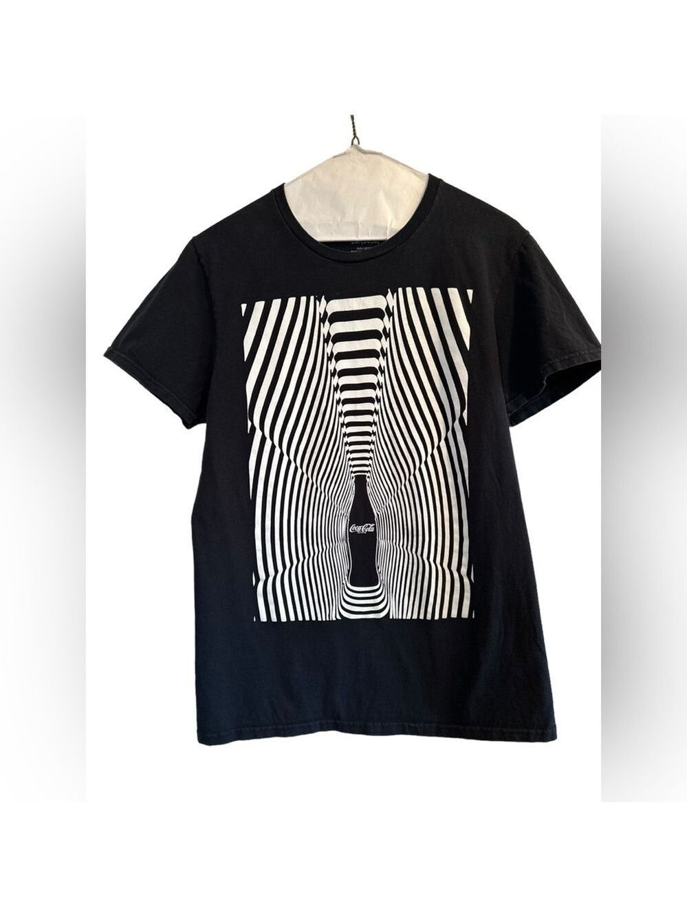 Coca Cola Black Tee Shirt SMALL White Design Coke Bottle Collectors Item Hippie